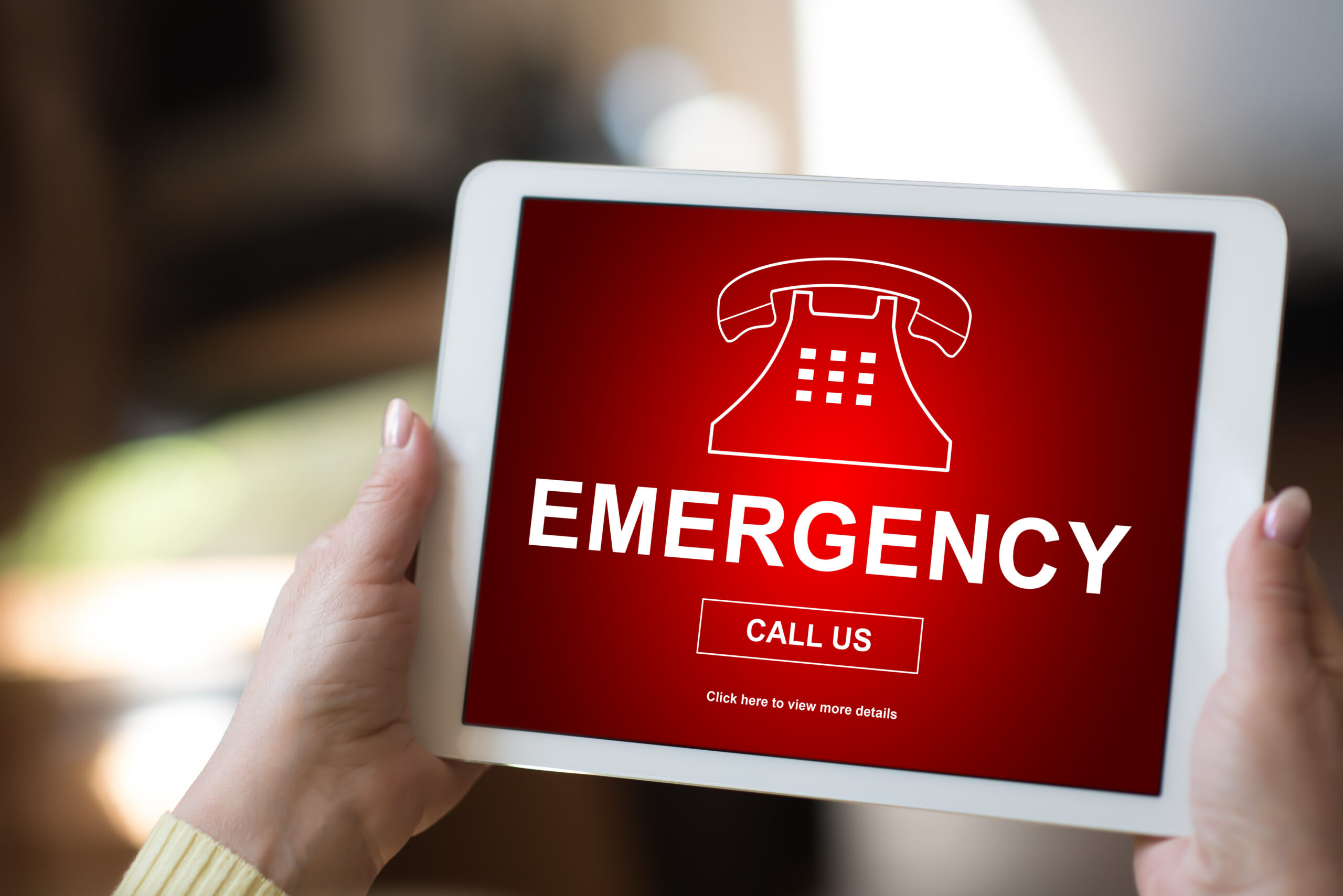 Tablet screen displaying an emergency concept